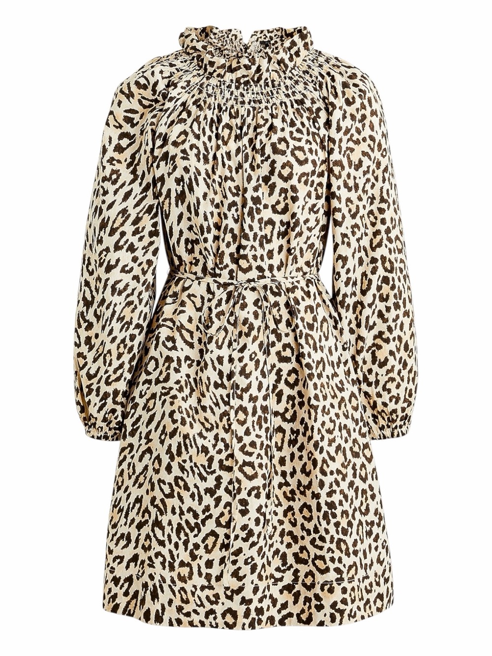 J. Crew Cotton Ruffleneck Puff-Sleeve Dress in Leopard Print. Size Small.